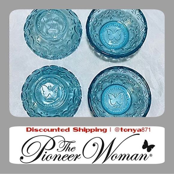 🦋 New Pioneer Woman Teal Blue Mini Glass Dipping Bowls, Set of 4 - Picture 4 of 8